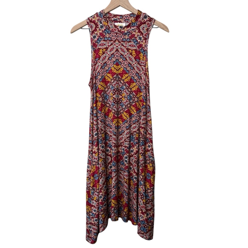 Maeve Anthropologie Lilt Mock Neck Sleeveless Swing Dress Tribal Geometric Boho